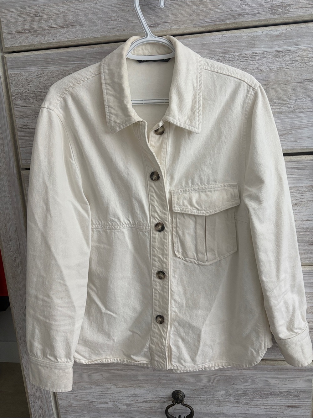 Zara Cream Button-Front Denim Jacket